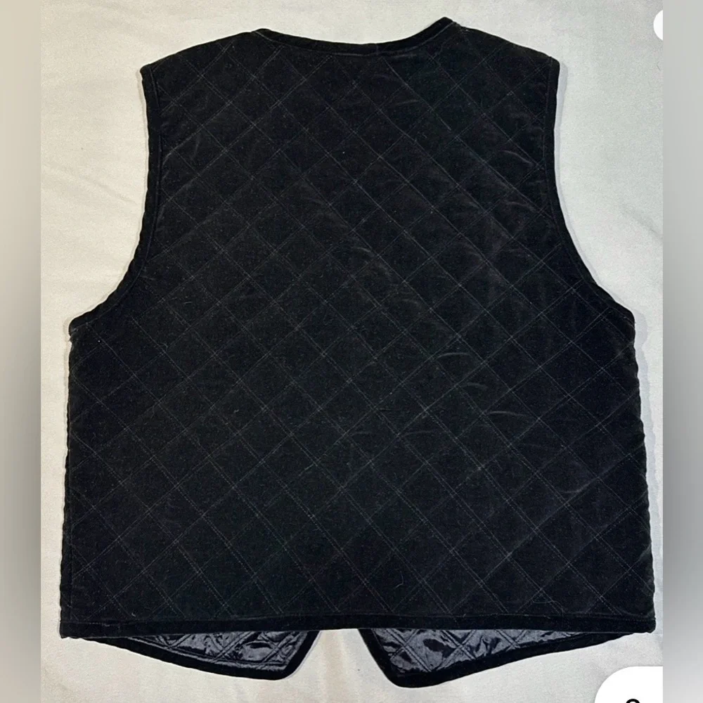 Vintage Gloria Vanderbilt Vest Diamond Quilted Velvet Cotton in Black Size L
